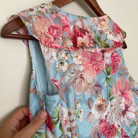 KENSIE Barbie Ruffled Floral Chiffon Midi Asymmetrical Dress 6 or 8 - Picture 6 of 11